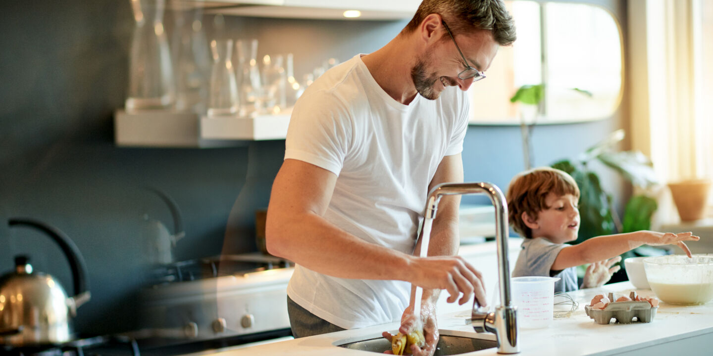 man at sink