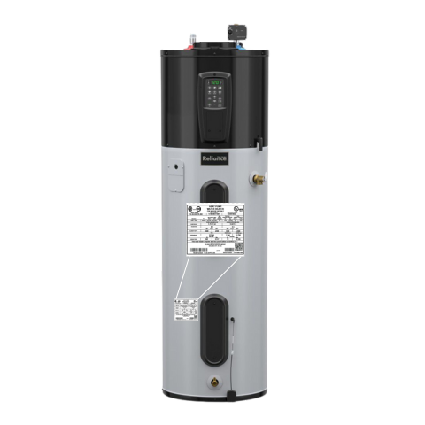Heat Pump with callout for rating plate that has a QR code. Heat Pump with callout for rating plate that has a QR code.
